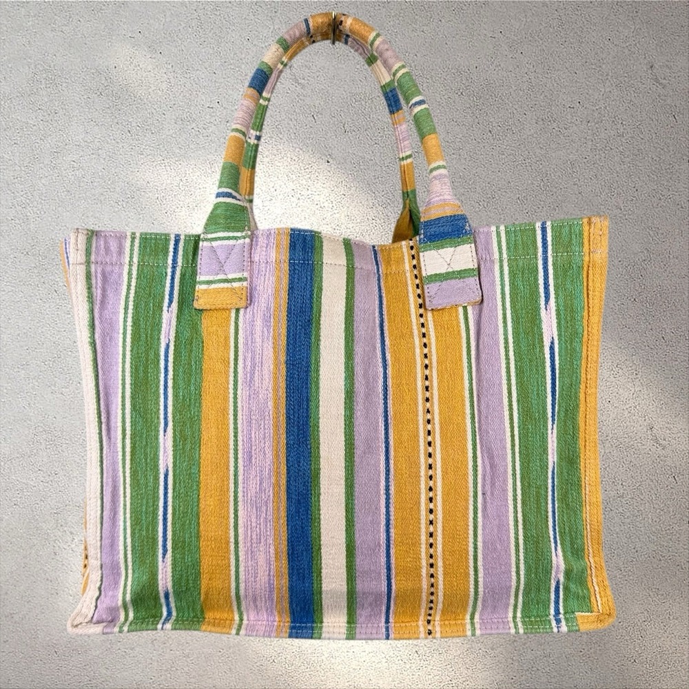 Sandro Green Purple Multicolor Yellow Striped Dual Top‎ Handle Tote Bag - Picture 7 of 10